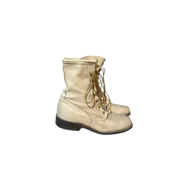 Vintage Acme Cream Leather Ankle Lace Up Western Kiltie Boots Size 6 M - Picture 2 of 7